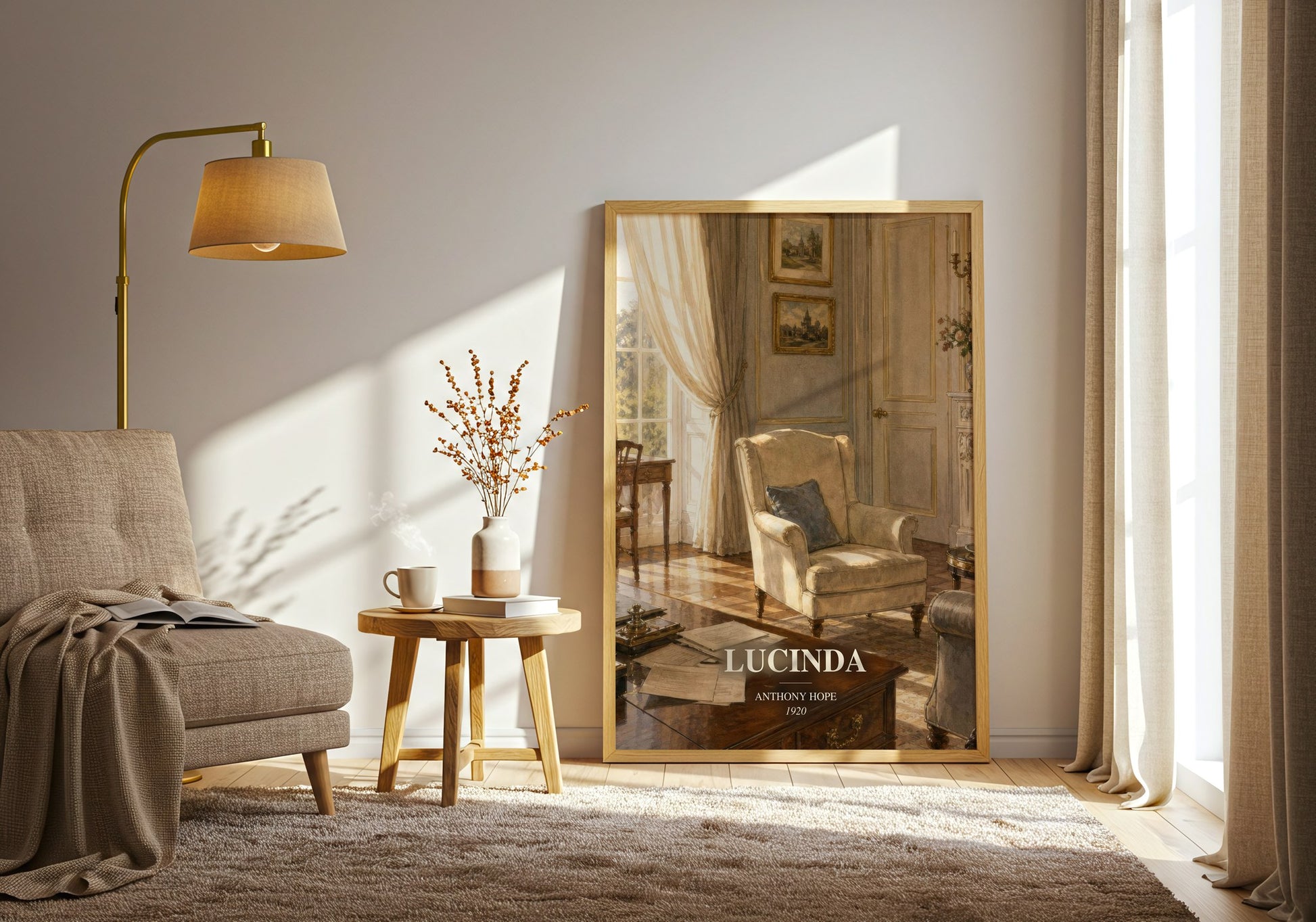 Lucinda watercolour print in frame leaning in hallway – romance wall art