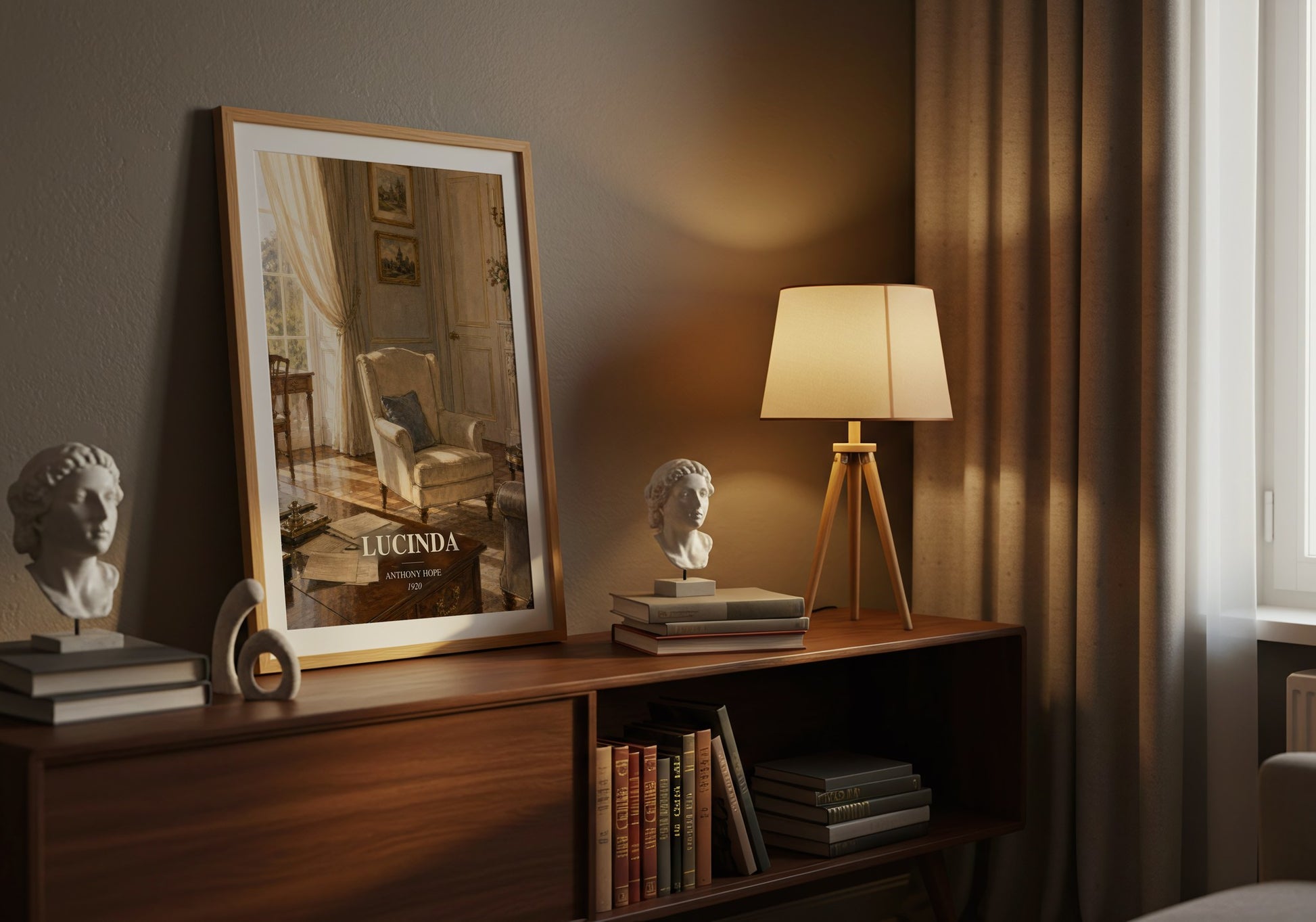 Lucinda watercolour print on bookshelf – Anthony Hope fan gift