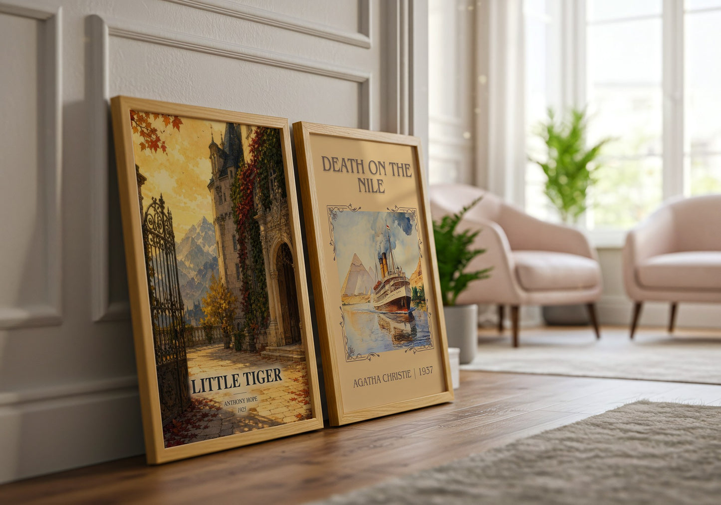 Little Tiger watercolour print framed by window – literary home decor