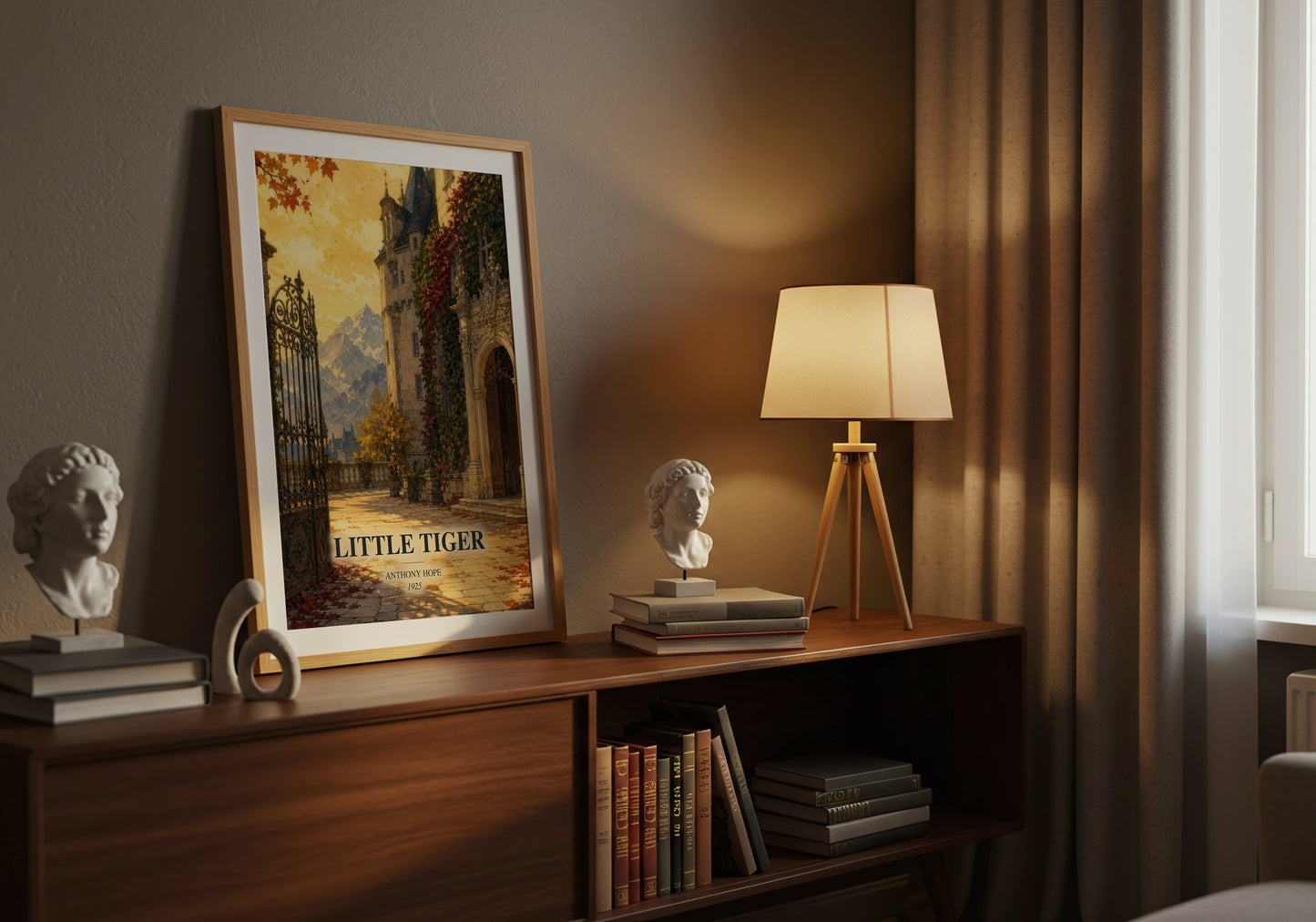 Little Tiger watercolour print on bookshelf – Anthony Hope fan gift