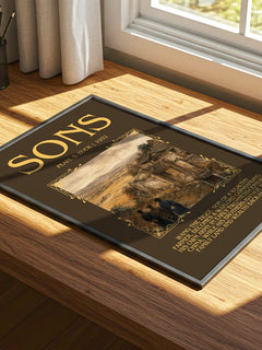 Sons Minimalist Book Poster by Pearl S. Buck – print on a sunlit desk