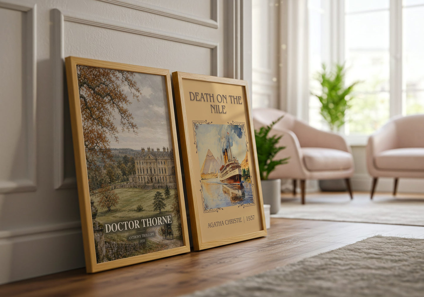 Doctor Thorne watercolour print framed by window – literary home decor