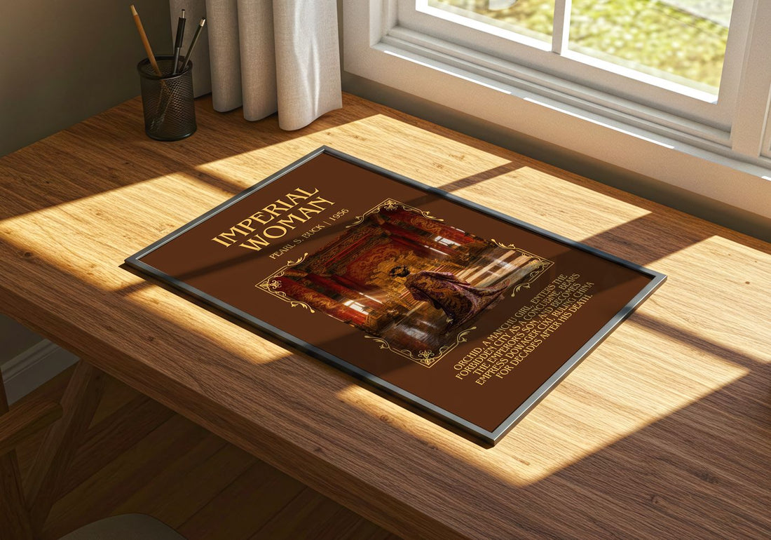 Imperial Woman Minimalist Book Poster by Pearl S. Buck – print on a sunlit desk