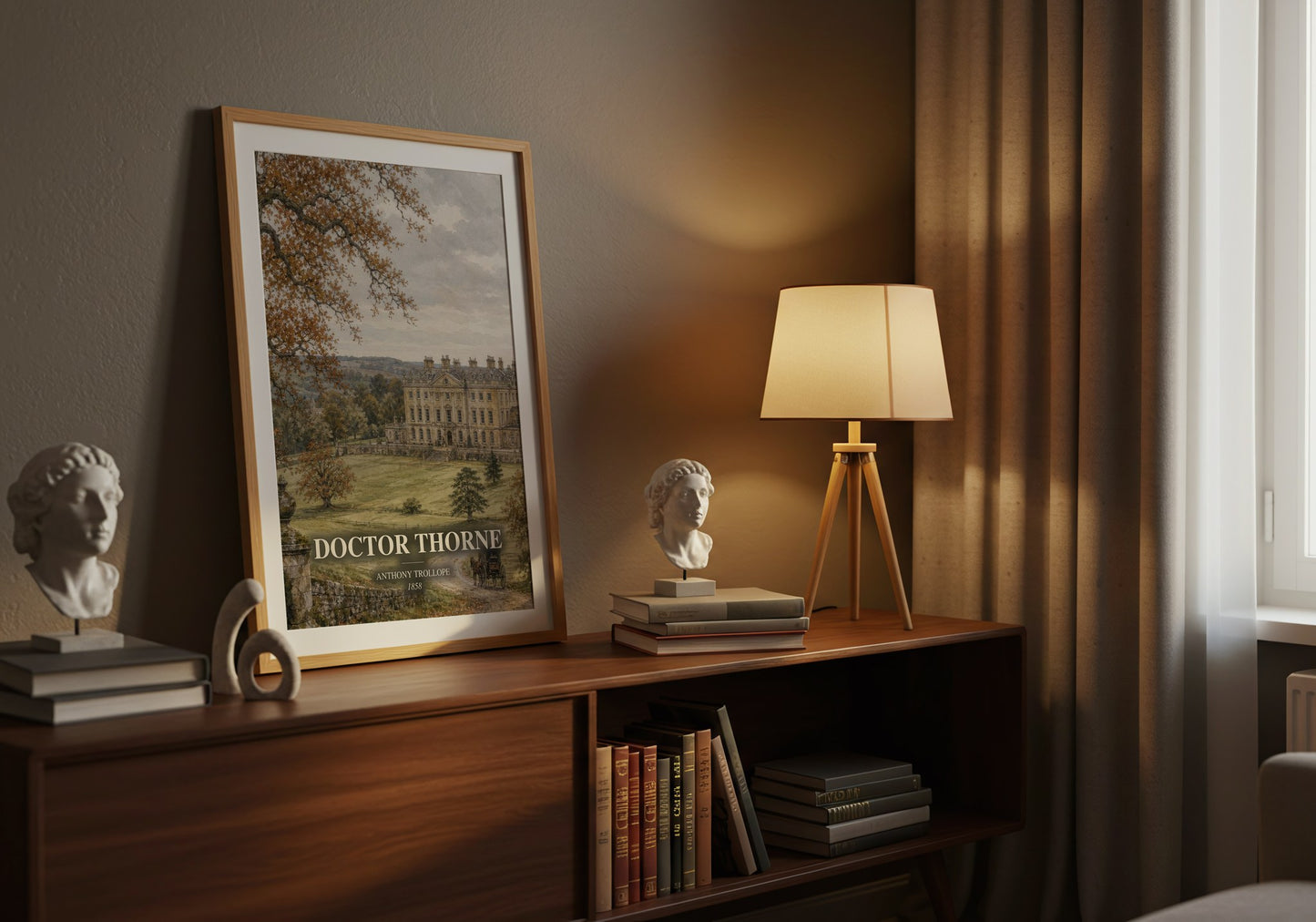 Doctor Thorne watercolour print on bookshelf – Anthony Trollope fan gift