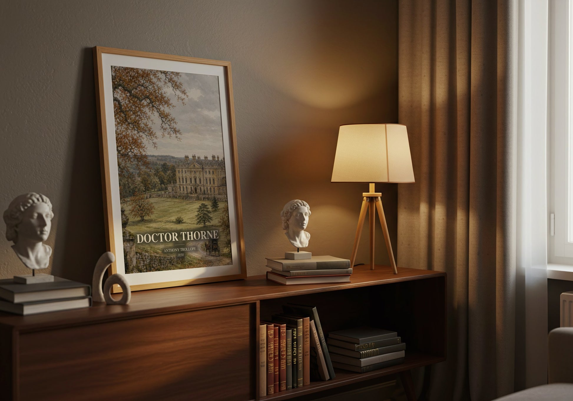 Doctor Thorne watercolour print on bookshelf – Anthony Trollope fan gift