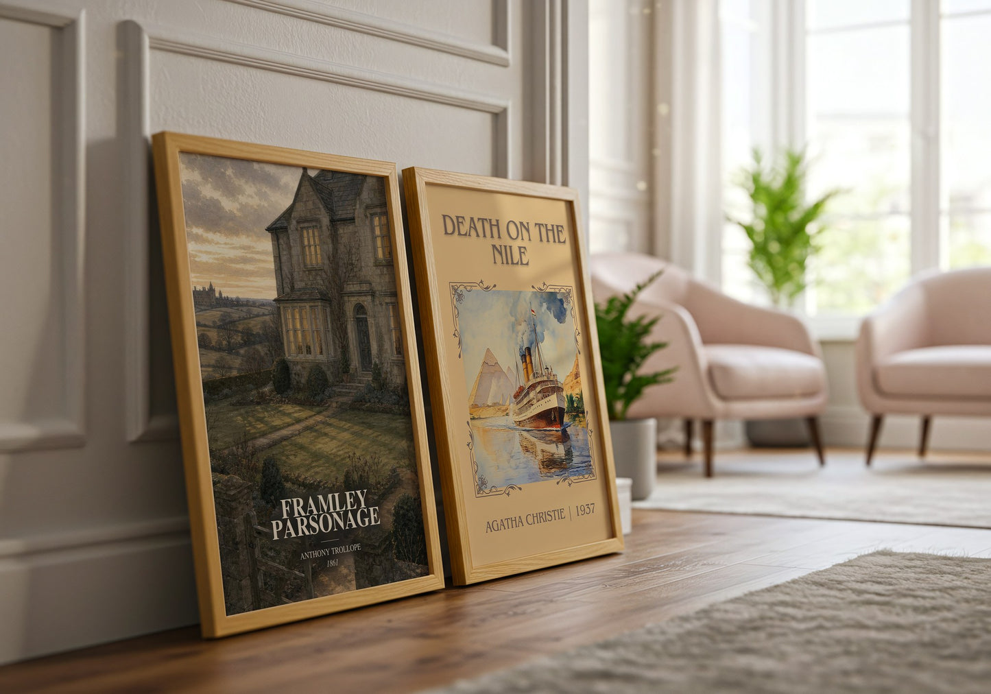 Framley Parsonage watercolour print framed by window – literary home decor