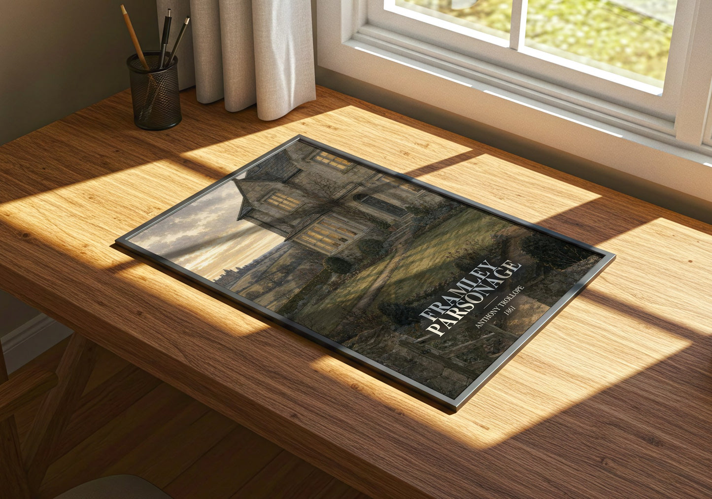 Framley Parsonage watercolour book poster framed on wall – classic literature wall art