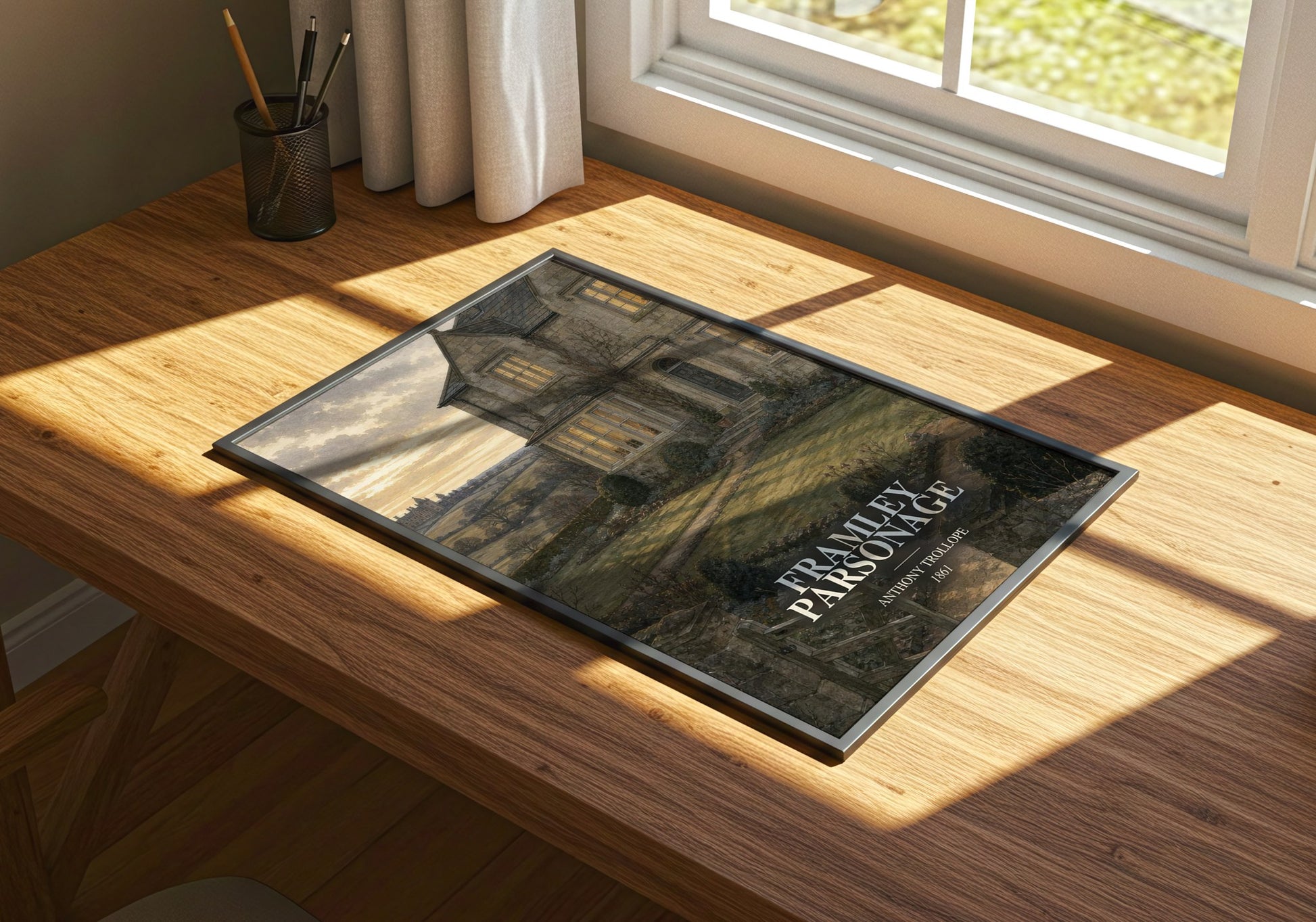 Framley Parsonage watercolour book poster framed on wall – classic literature wall art