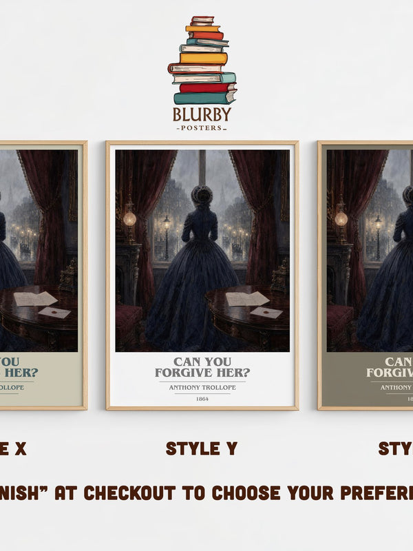 Can You Forgive Her? book cover print in frame leaning in hallway – classic literature wall art