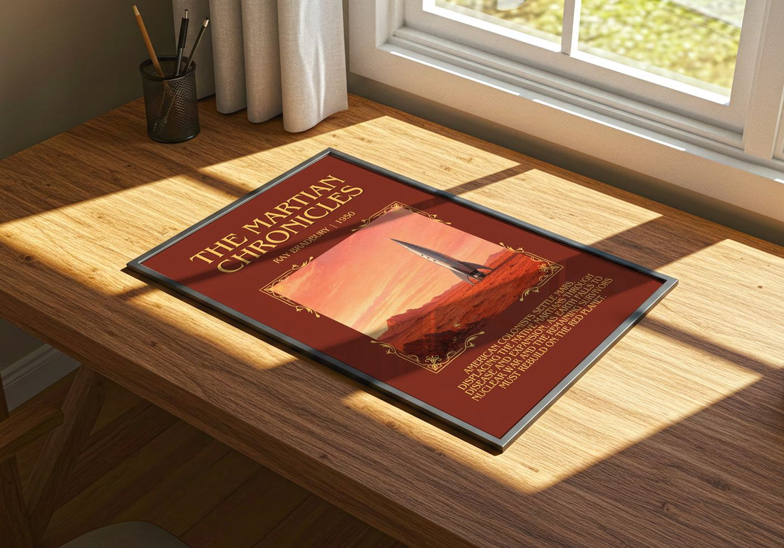 The Martian Chronicles Minimalist Book Poster by Ray Bradbury – print on a sunlit desk