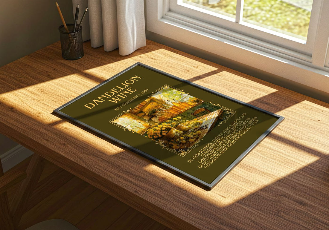 Dandelion Wine Minimalist Book Poster by Ray Bradbury – print on a sunlit desk