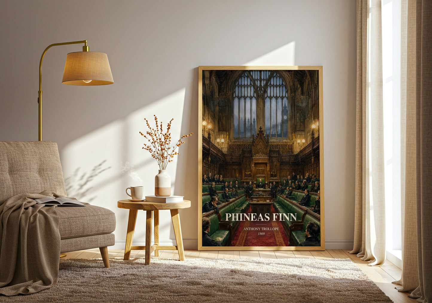 Phineas Finn watercolour print in frame leaning in hallway – classic literature wall art