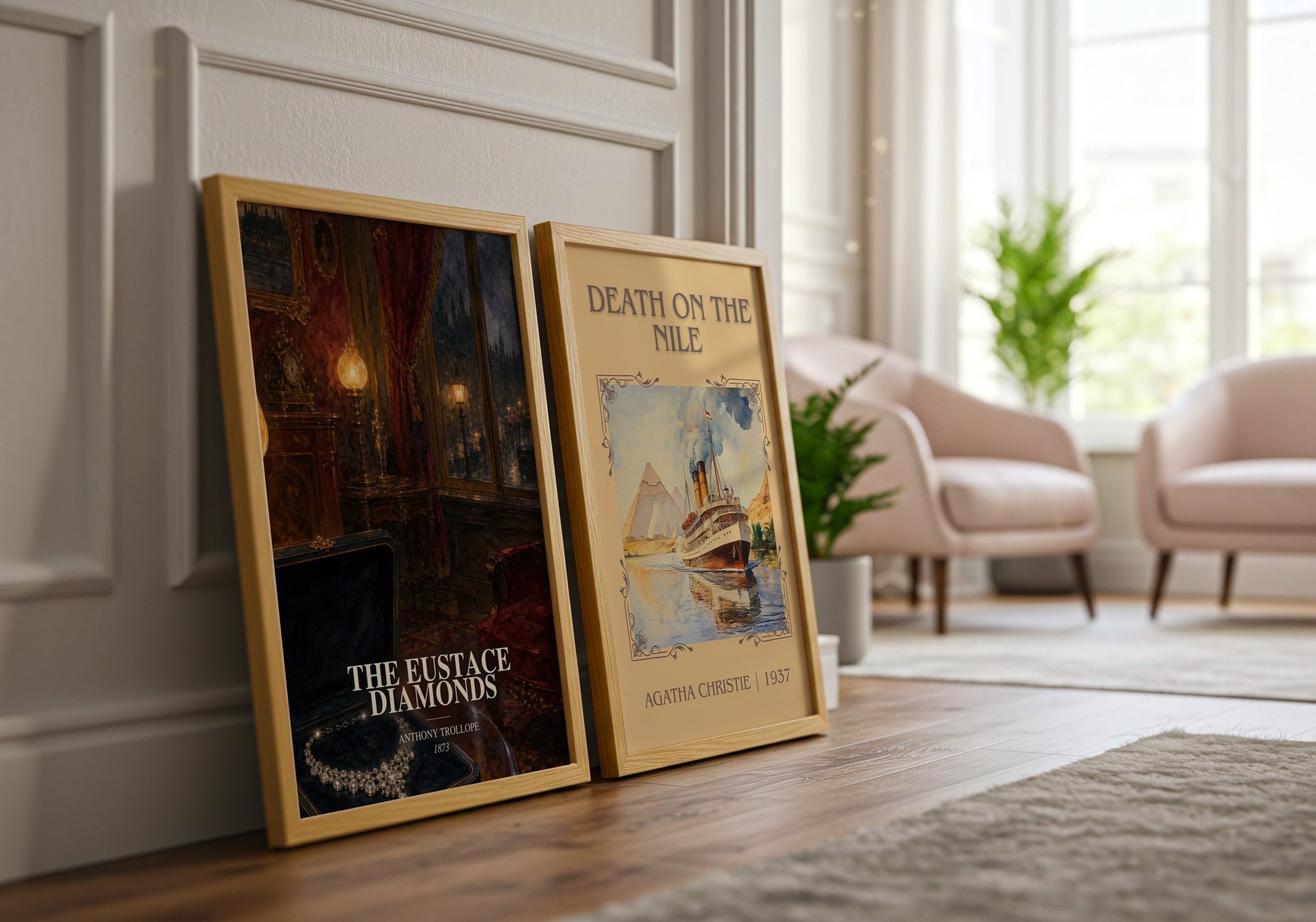 The Eustace Diamonds watercolour print framed by window – literary home decor
