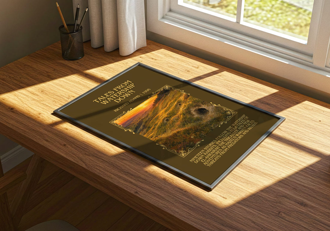 Tales From Watership Down Minimalist Book Poster by Richard Adams – print on a sunlit desk