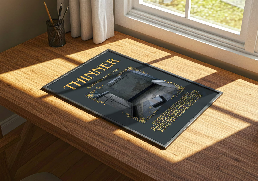 Thinner Minimalist Book Poster by Richard Bachman – print on a sunlit desk