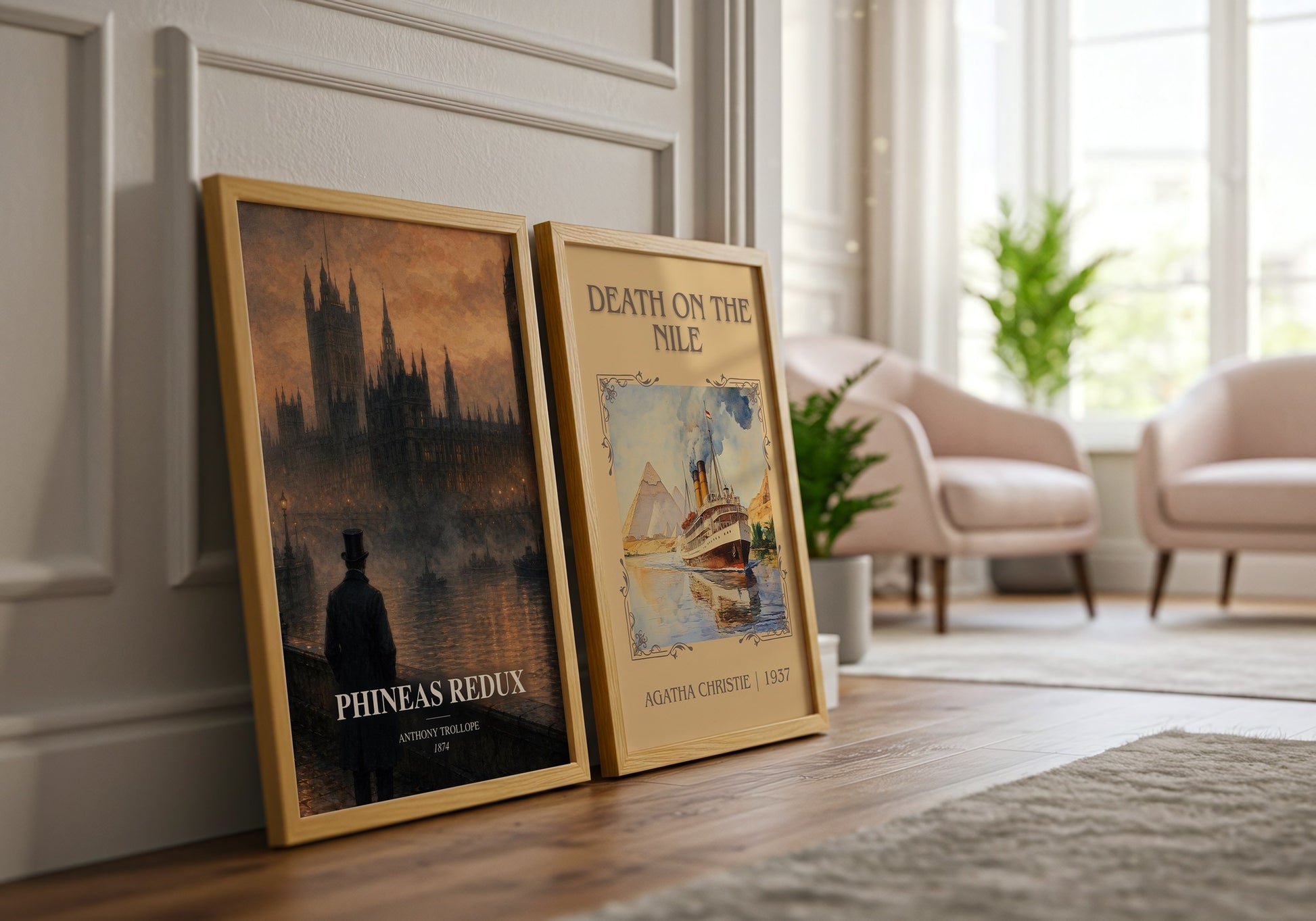 Phineas Redux watercolour print framed by window – literary home decor