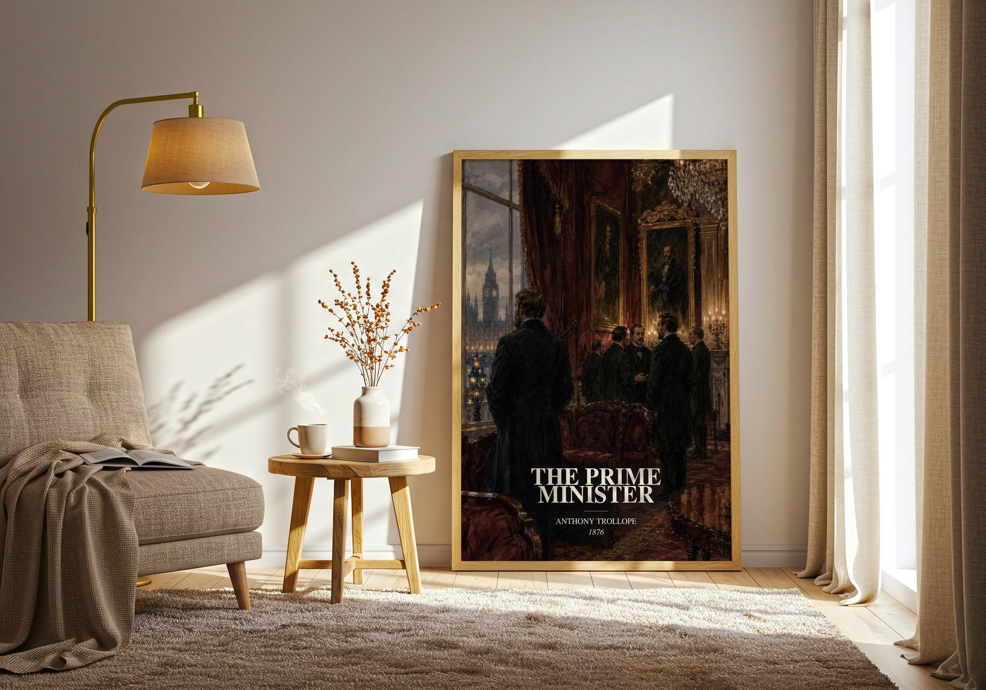 The Prime Minister watercolour print in frame leaning in hallway – classic literature wall art