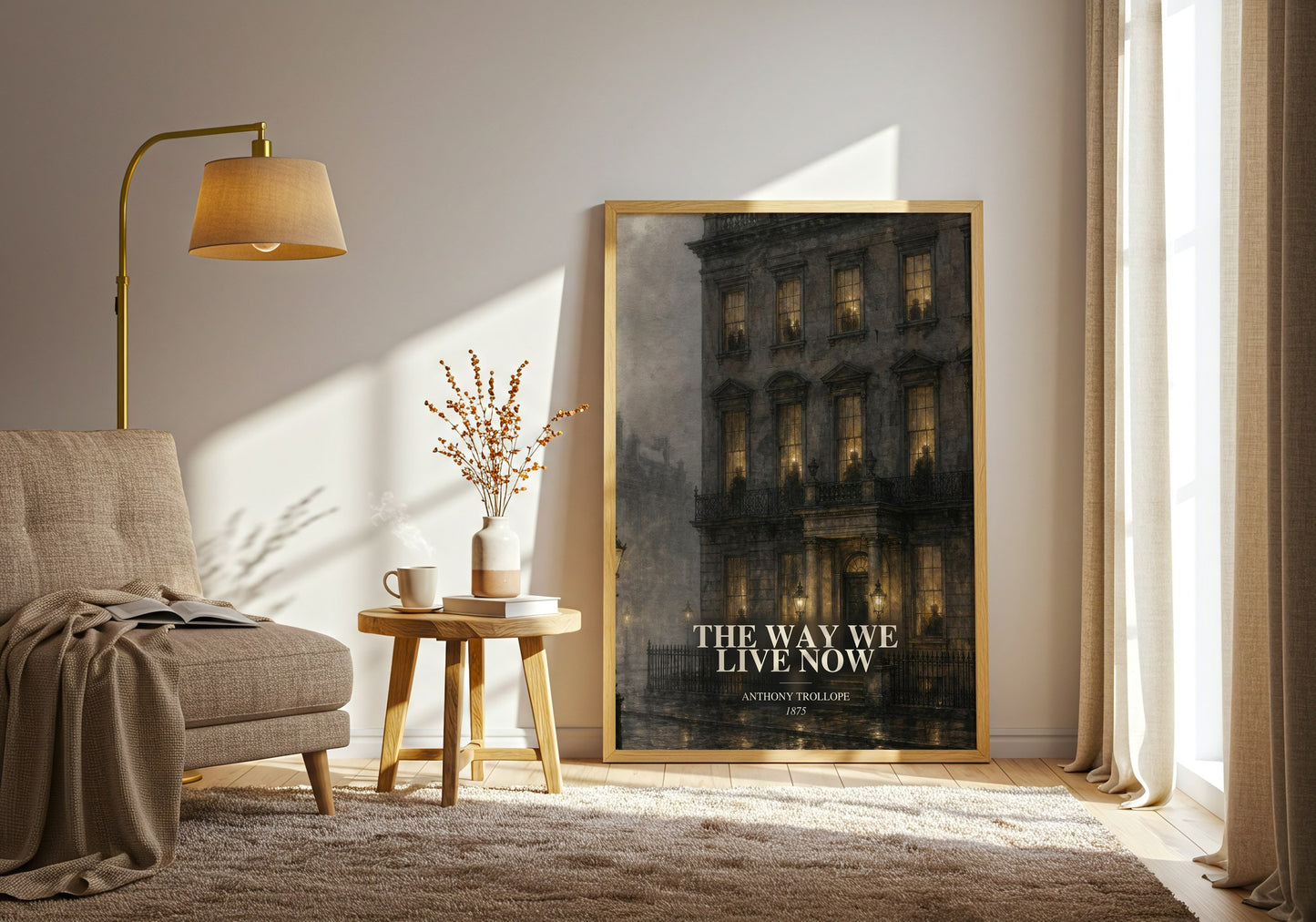The Way We Live Now watercolour print in frame leaning in hallway – classic literature wall art