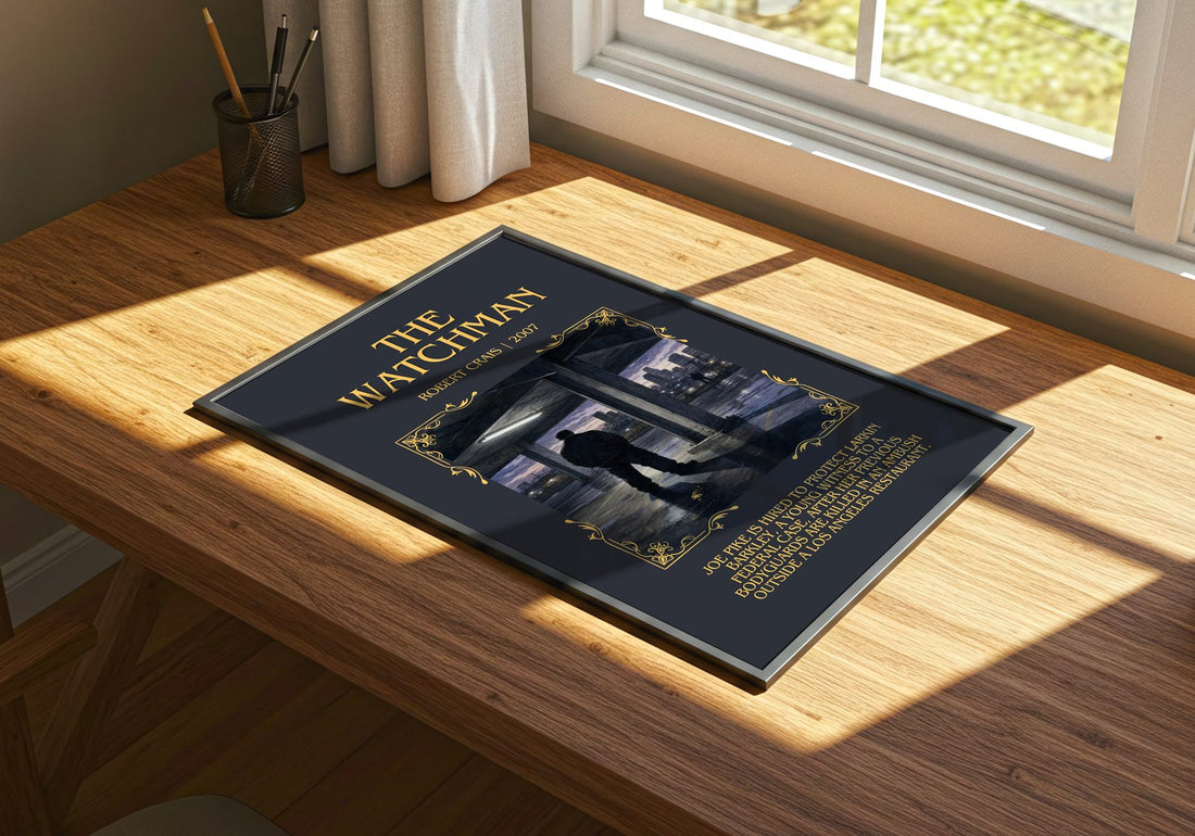 The Watchman Minimalist Book Poster by Robert Crais – print on a sunlit desk