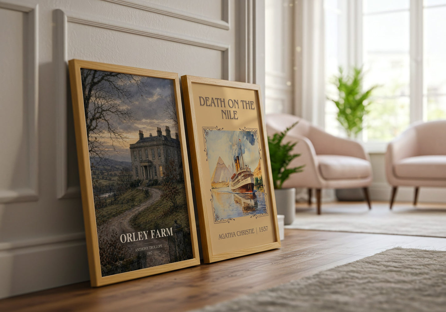 Orley Farm watercolour print framed by window – literary home decor