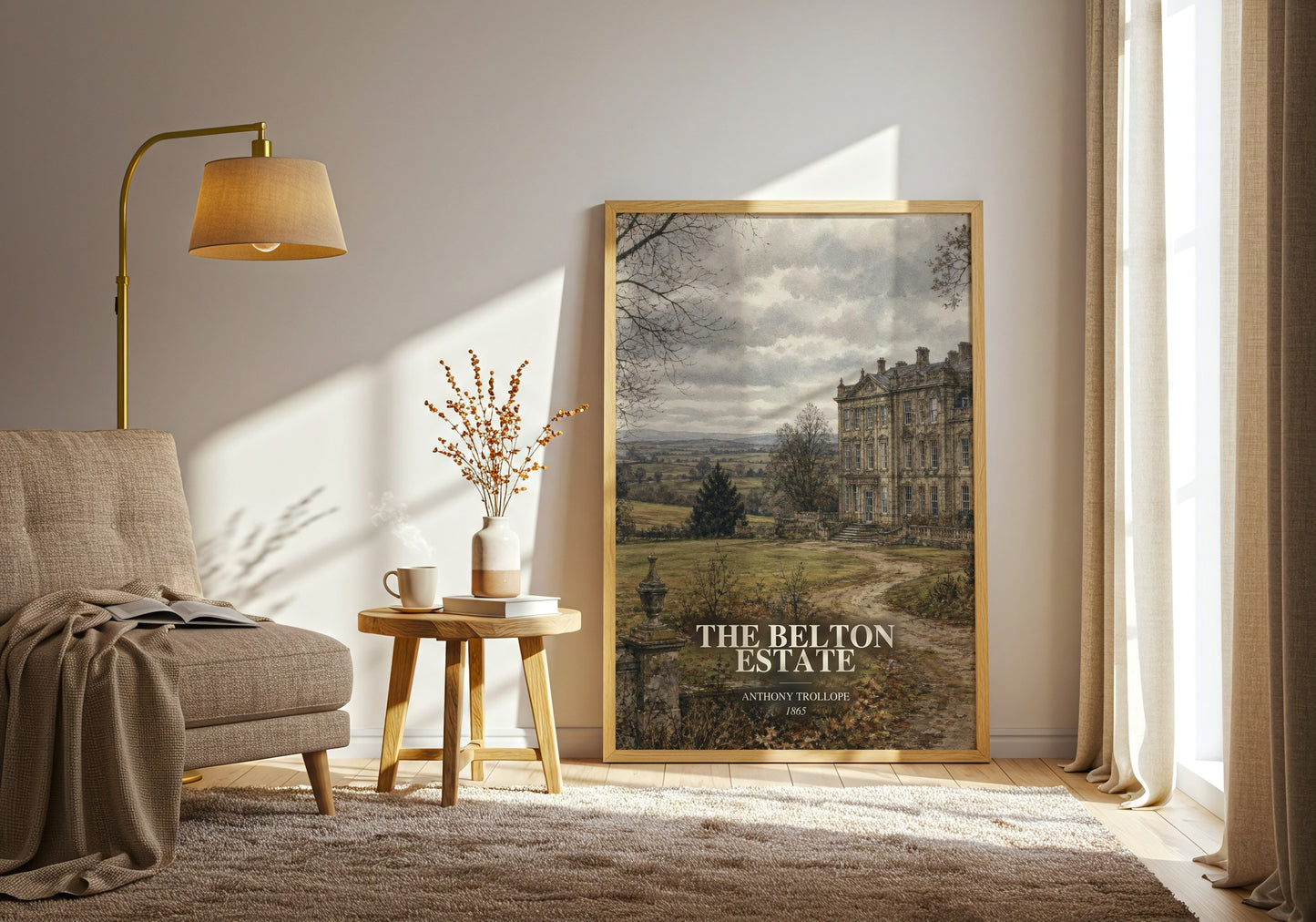 The Belton Estate watercolour print in frame leaning in hallway – romance wall art