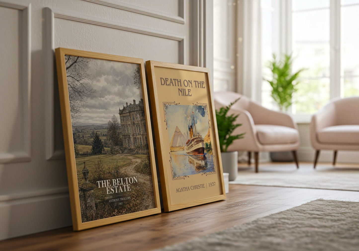 The Belton Estate watercolour print framed by window – literary home decor