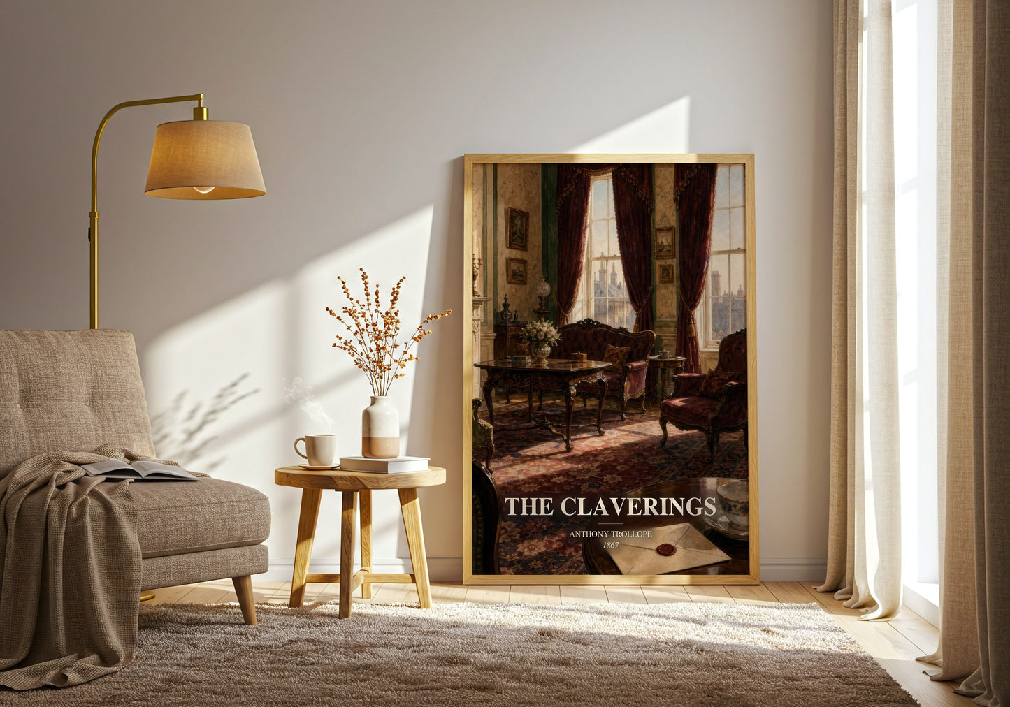 The Claverings watercolour print in frame leaning in hallway – classic literature wall art