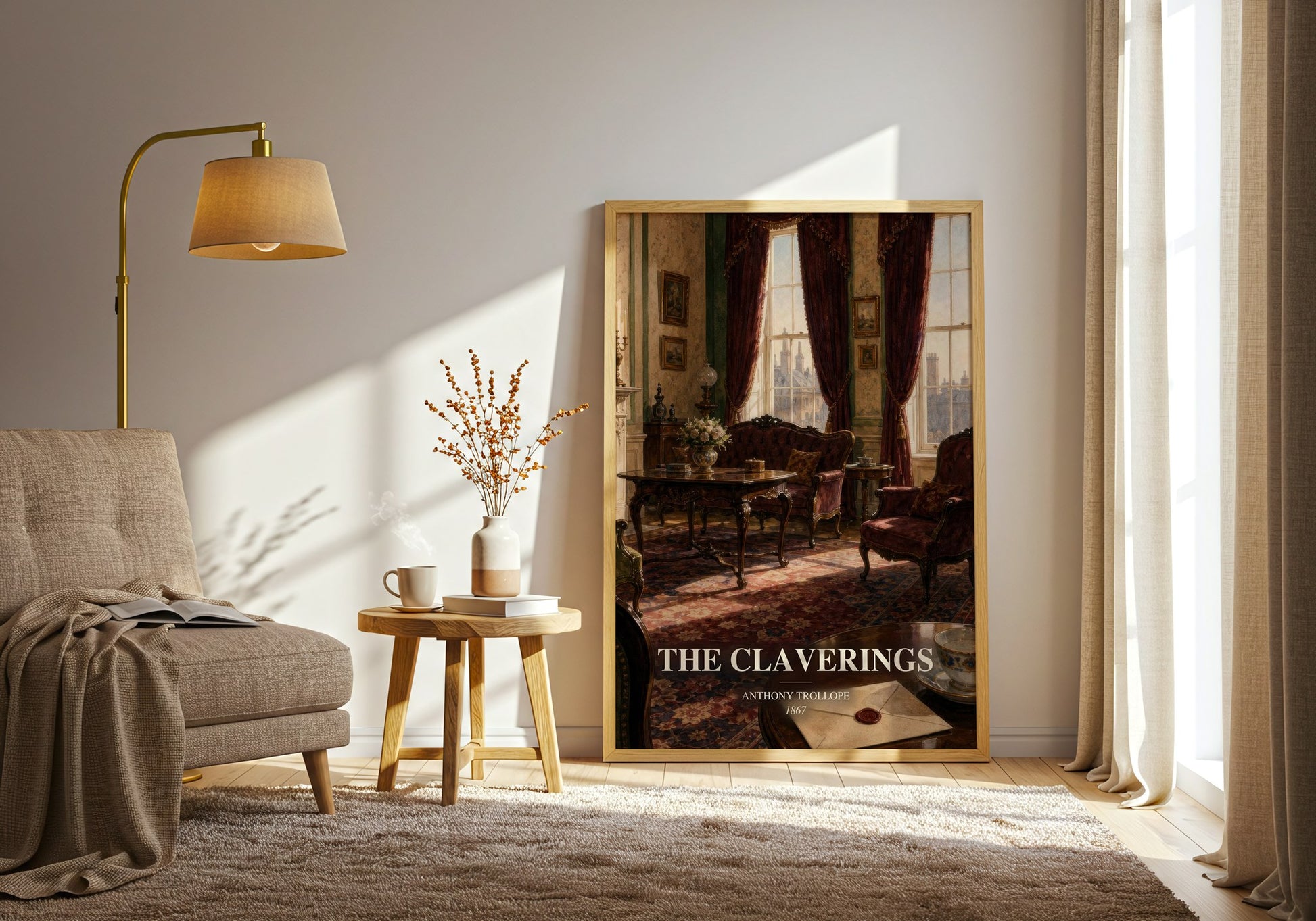 The Claverings watercolour print in frame leaning in hallway – classic literature wall art