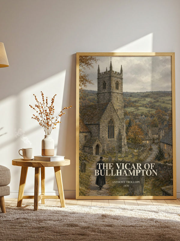 The Vicar Of Bullhampton watercolour print in frame leaning in hallway – classic literature wall art
