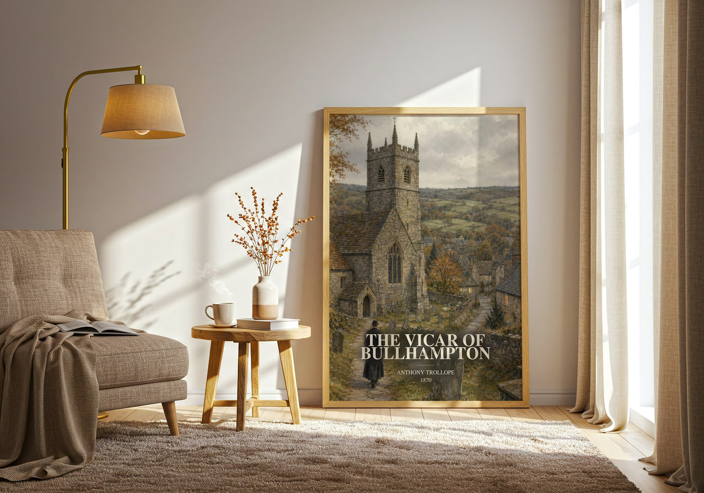 The Vicar Of Bullhampton watercolour print in frame leaning in hallway – classic literature wall art