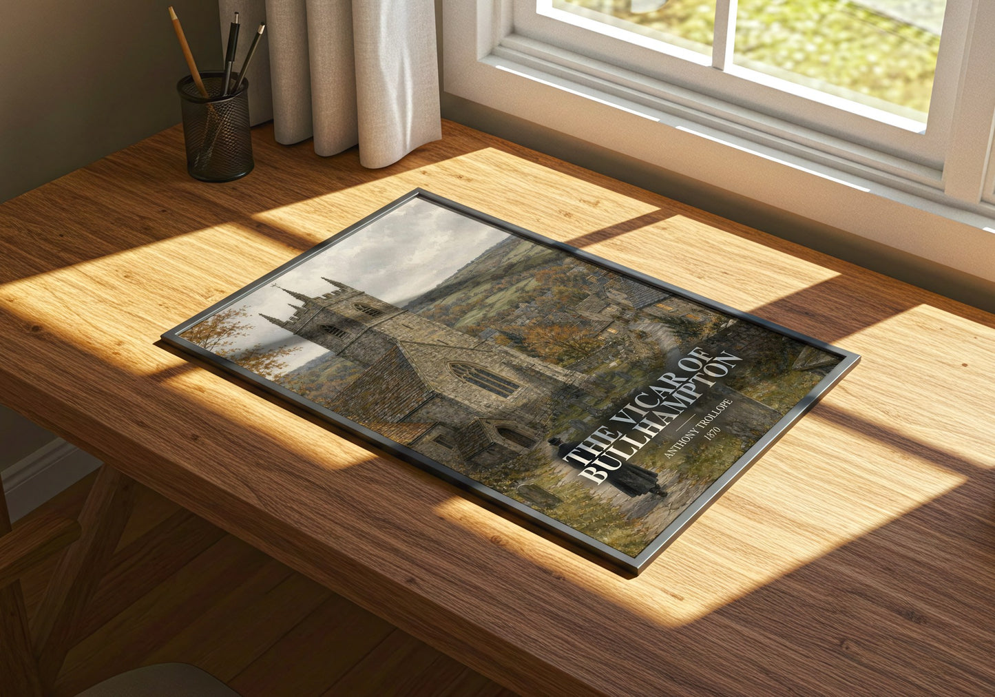 The Vicar Of Bullhampton watercolour book poster framed on wall – classic literature wall art