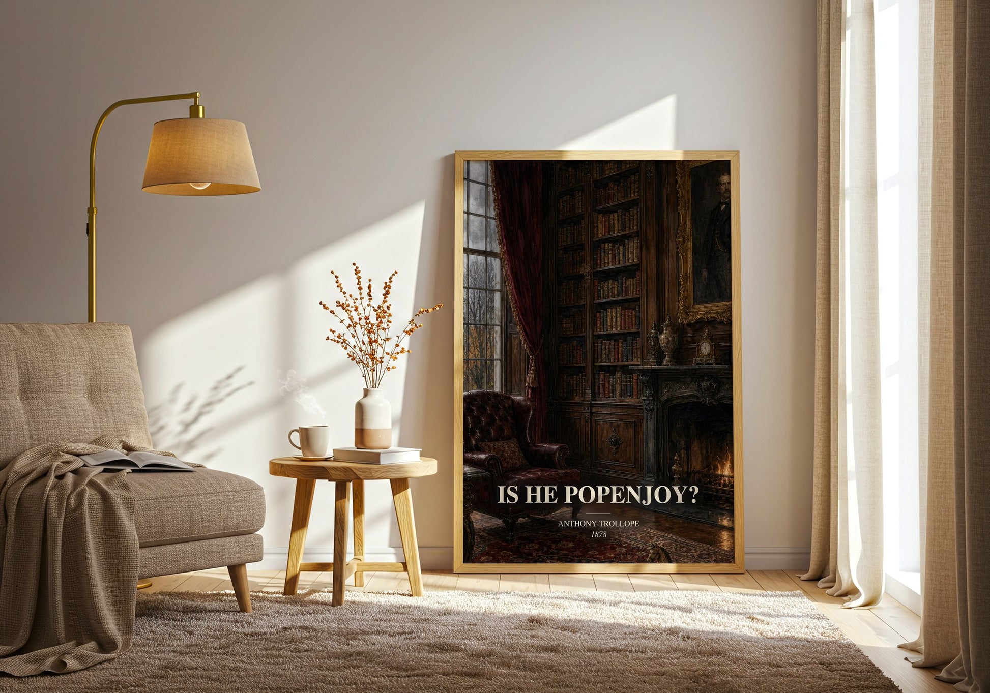 Is He Popenjoy? watercolour print in frame leaning in hallway – classic literature wall art