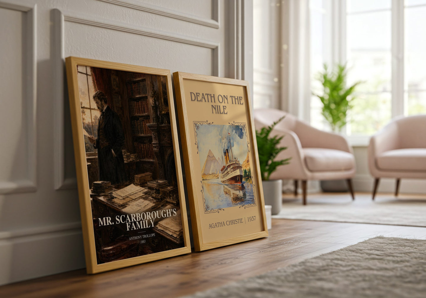 Mr. Scarborough'S Family watercolour print framed by window – literary home decor