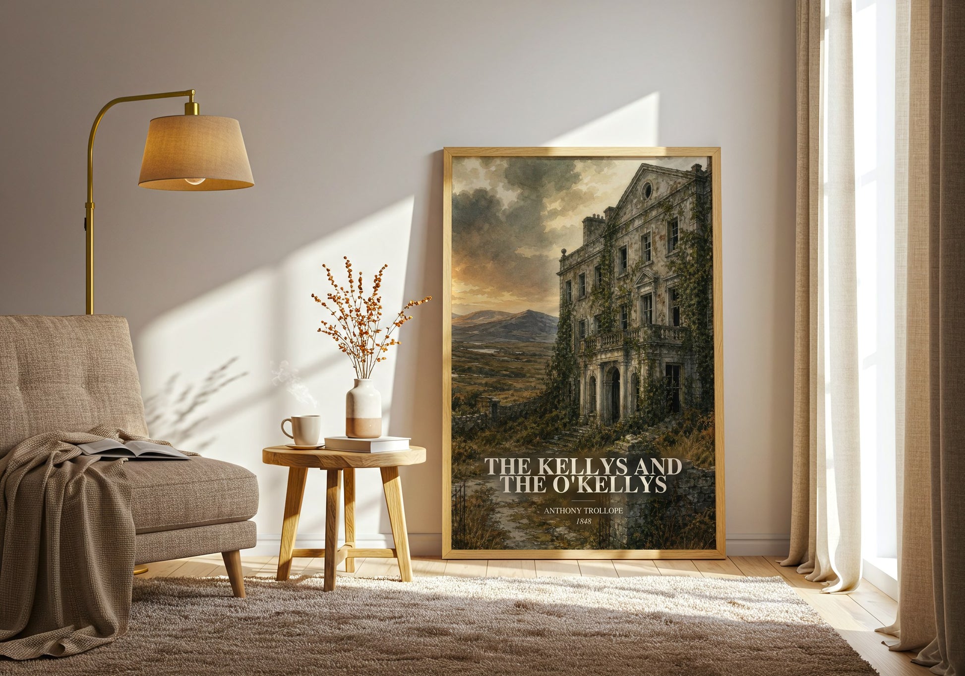 The Kellys And The O'Kellys watercolour print in frame leaning in hallway – classic literature wall art