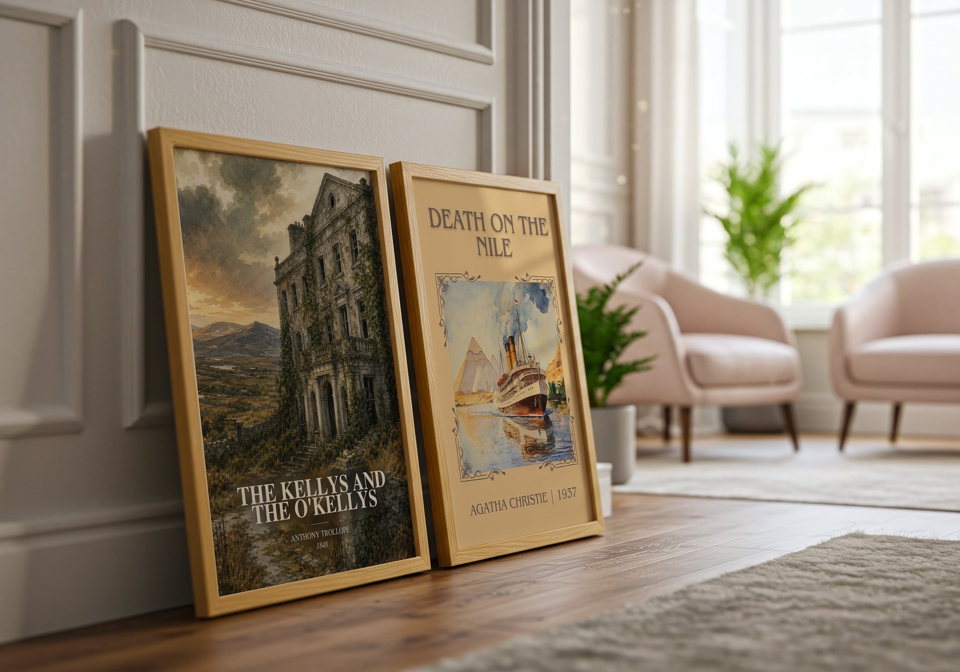 The Kellys And The O'Kellys watercolour print framed by window – literary home decor