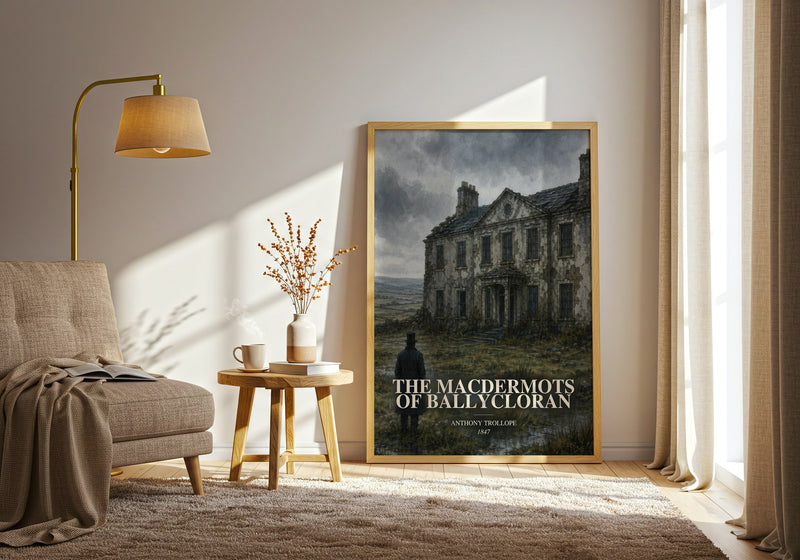 The Macdermots Of Ballycloran watercolour print in frame leaning in hallway – historical fiction wall art