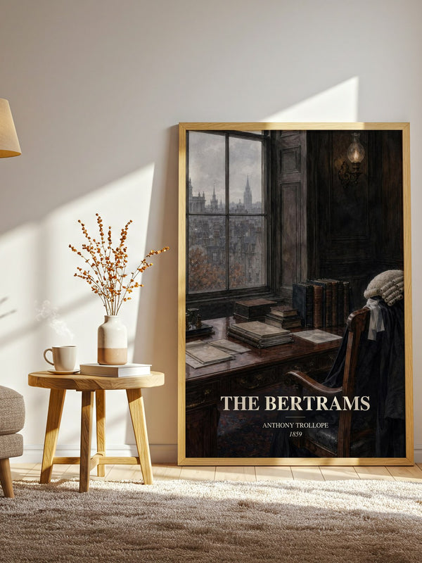 The Bertrams watercolour print in frame leaning in hallway – classic literature wall art