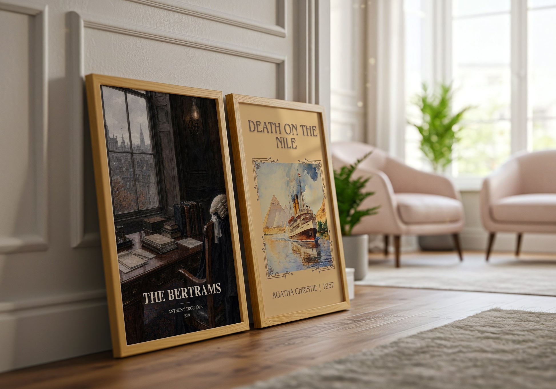 The Bertrams watercolour print framed by window – literary home decor