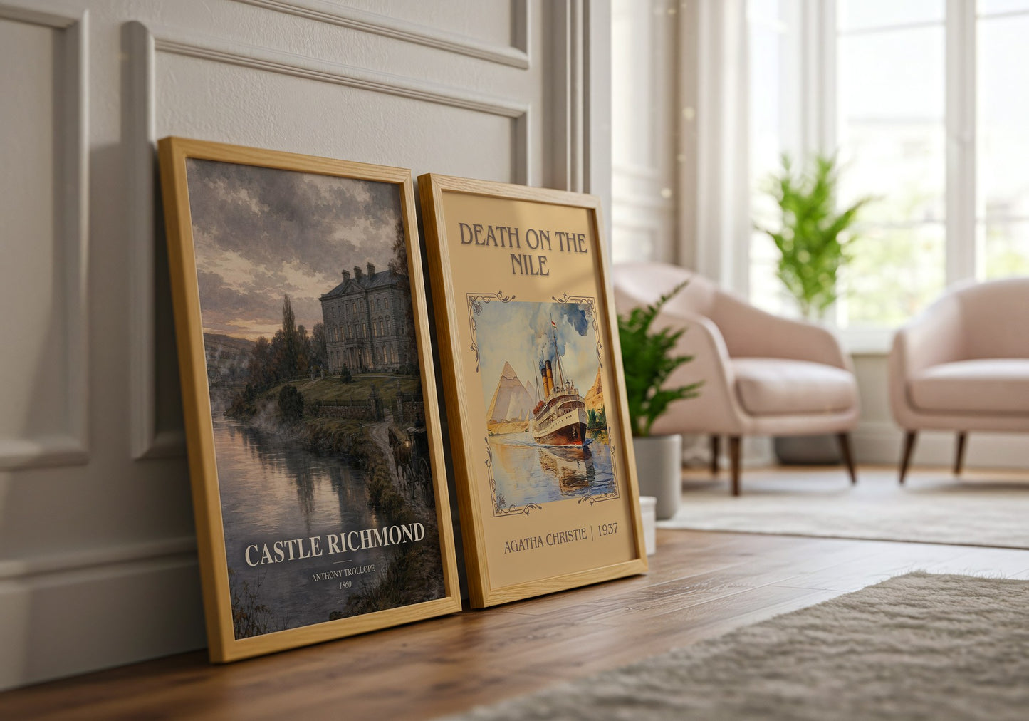 Castle Richmond watercolour print framed by window – literary home decor
