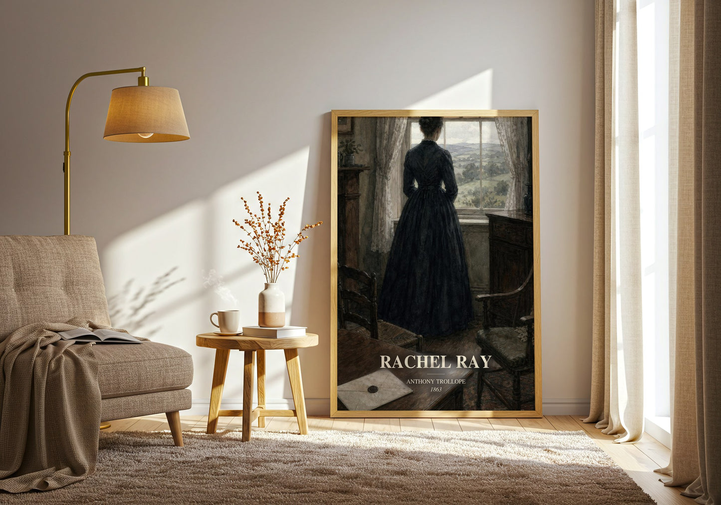 Rachel Ray watercolour print in frame leaning in hallway – romance wall art