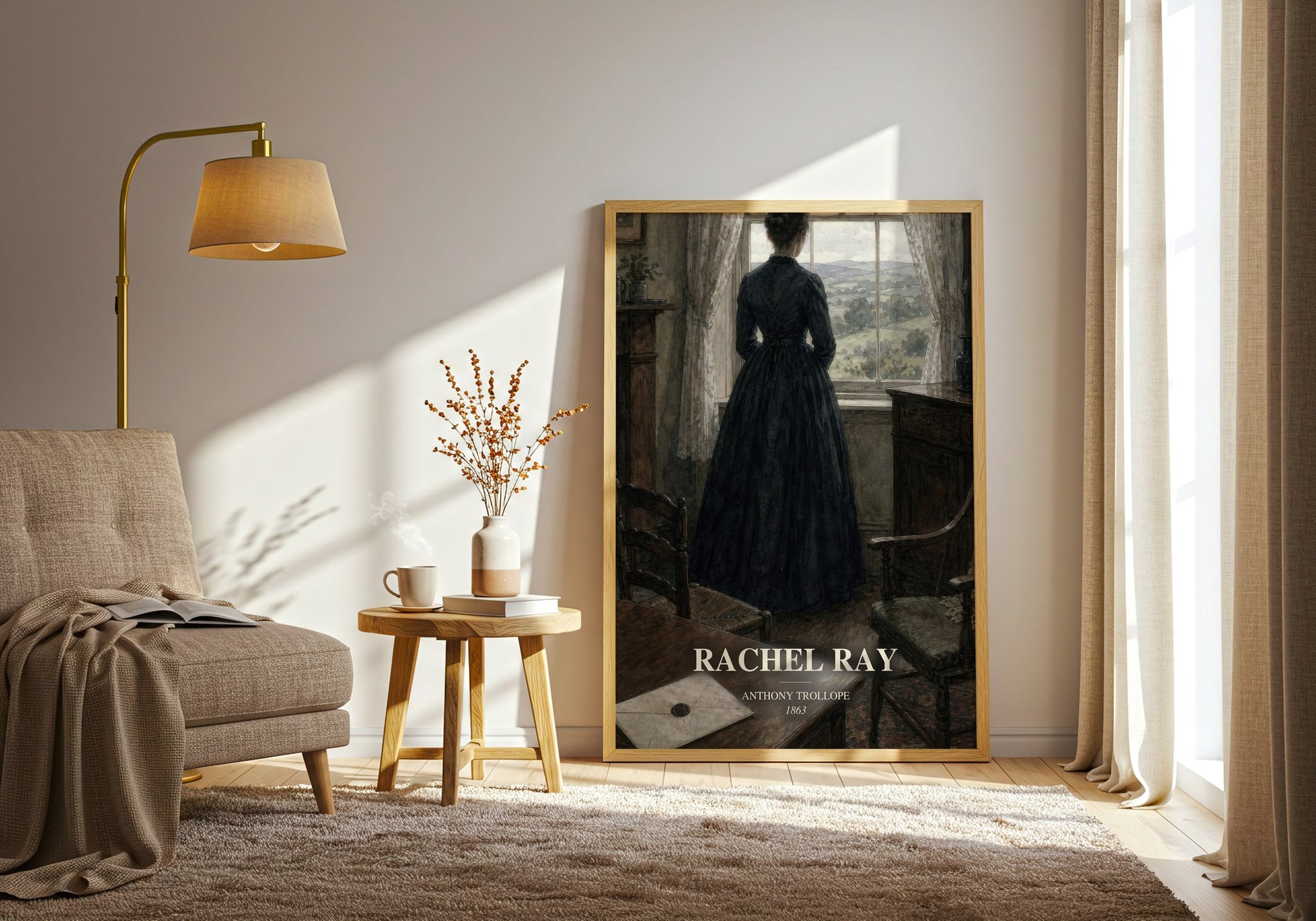 Rachel Ray watercolour print in frame leaning in hallway – romance wall art