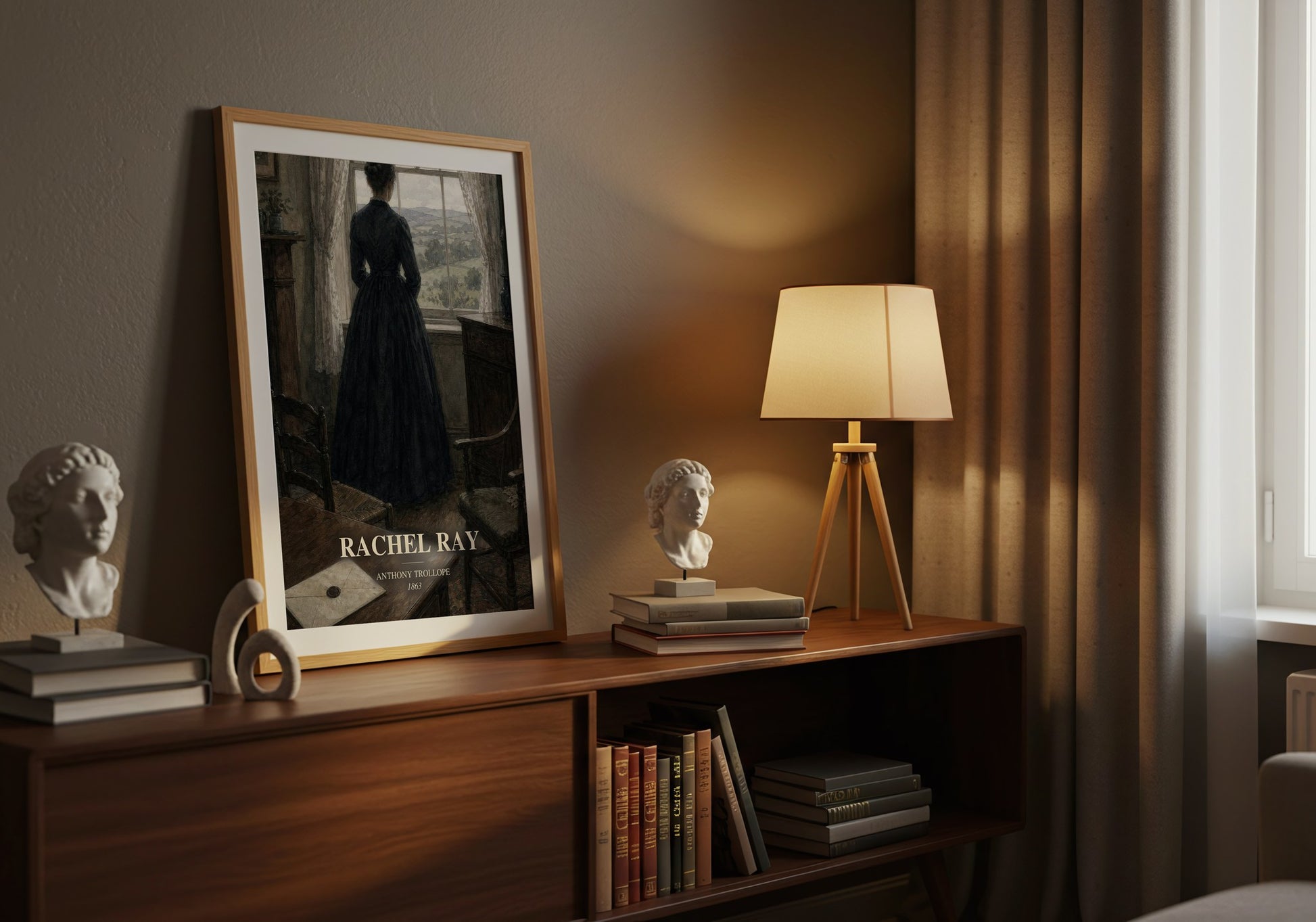 Rachel Ray watercolour print on bookshelf – Anthony Trollope fan gift