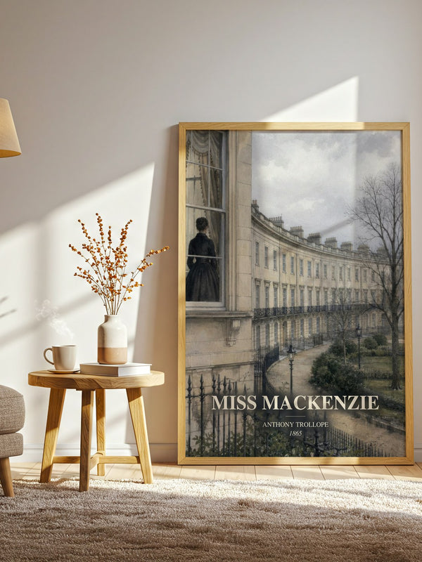 Miss Mackenzie watercolour print in frame leaning in hallway – classic literature wall art
