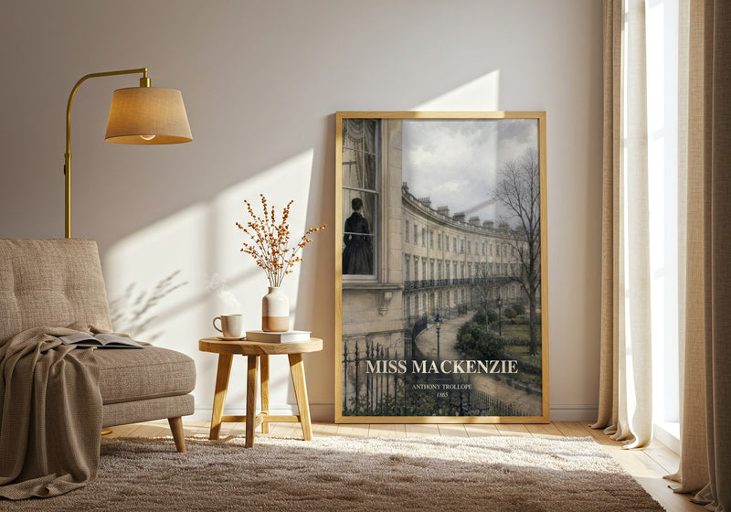 Miss Mackenzie watercolour print in frame leaning in hallway – classic literature wall art