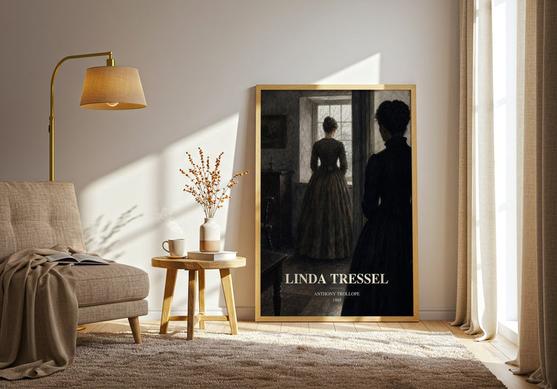 Linda Tressel watercolour print in frame leaning in hallway – classic literature wall art