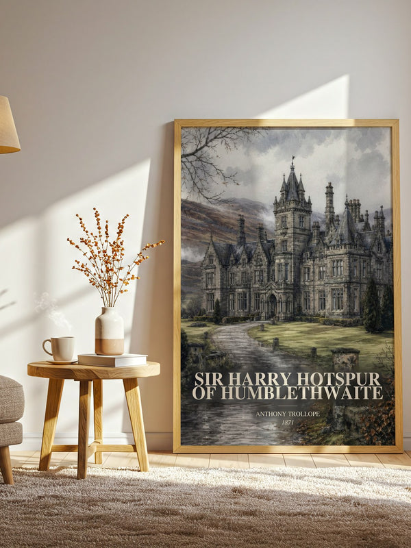 Sir Harry Hotspur Of Humblethwaite watercolour print in frame leaning in hallway – classic literature wall art