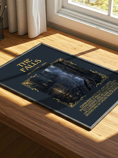 The Falls Minimalist Book Poster by Ian Rankin – print on a sunlit desk