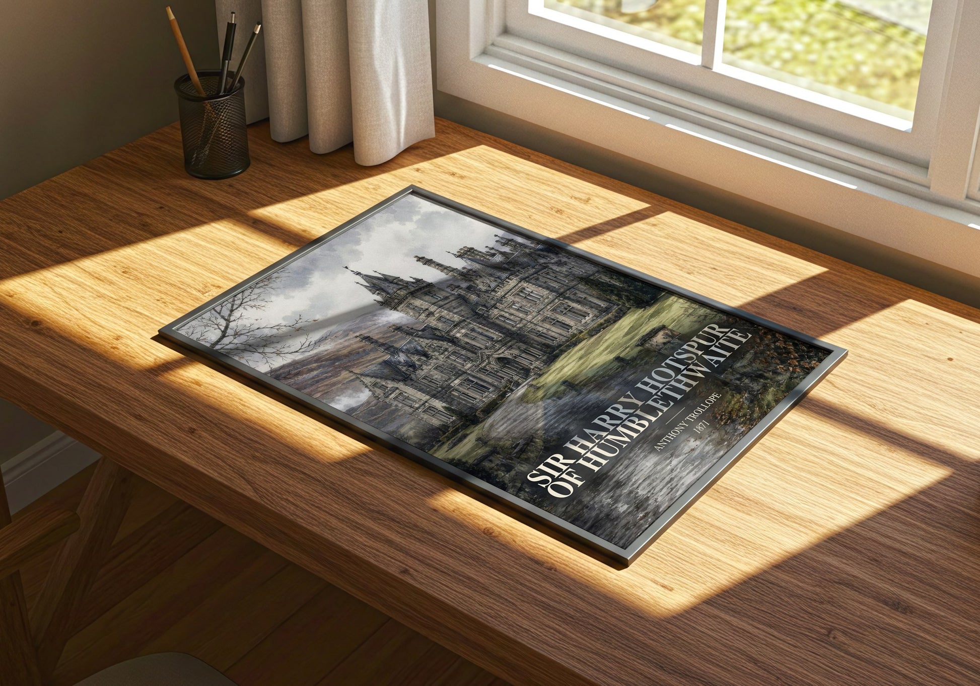 Sir Harry Hotspur Of Humblethwaite watercolour book poster framed on wall – classic literature wall art