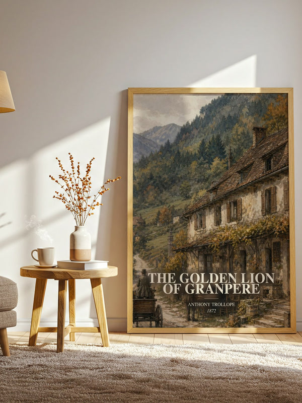 The Golden Lion Of Granpere watercolour print in frame leaning in hallway – classic literature wall art