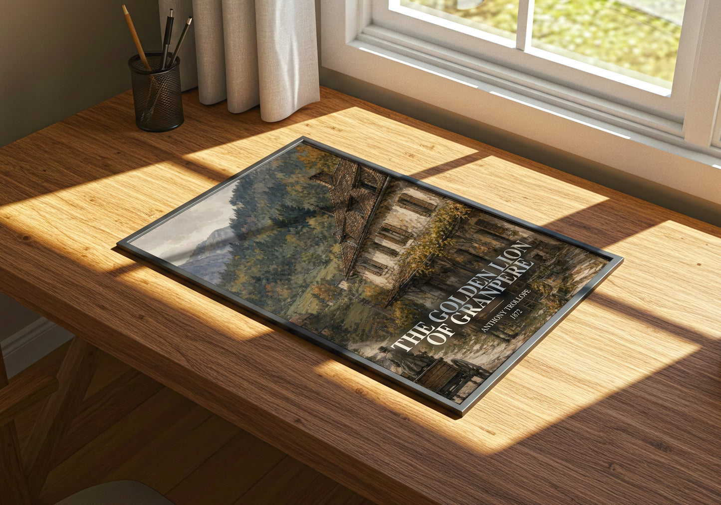 The Golden Lion Of Granpere watercolour book poster framed on wall – classic literature wall art